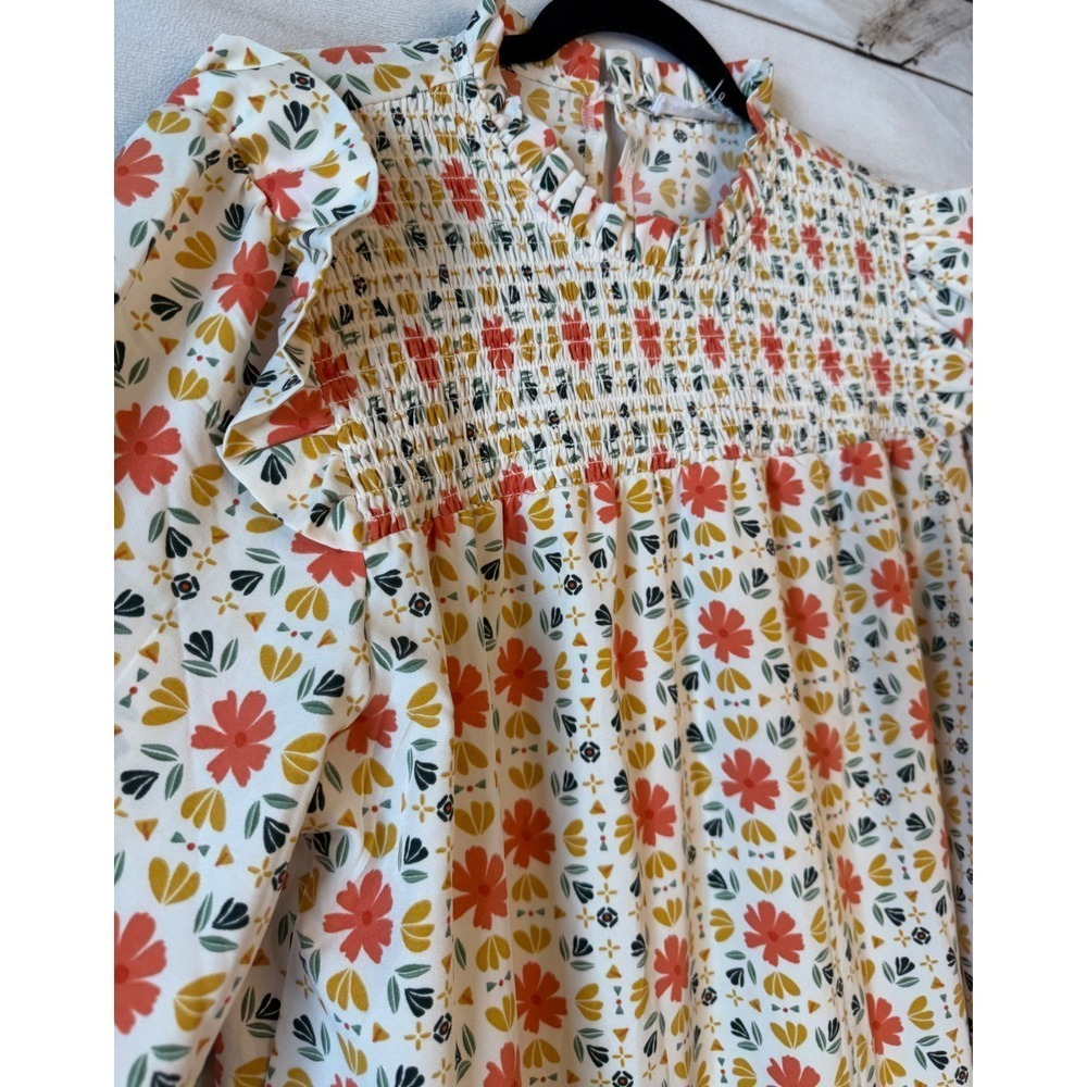 Michelle McDowell - Orange Yellow Floral Smocked Blouse - L